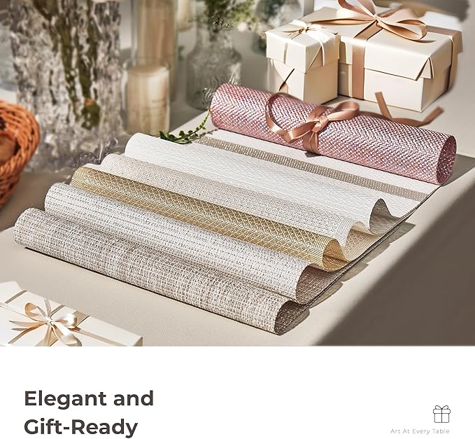 Leetaltree Luxury Crystal White Sequin Placemats Set of 4 - Waterproof Washable for Wedding, Anniversary, Daily Use - Sparkling Table Decor - Hand-Cut