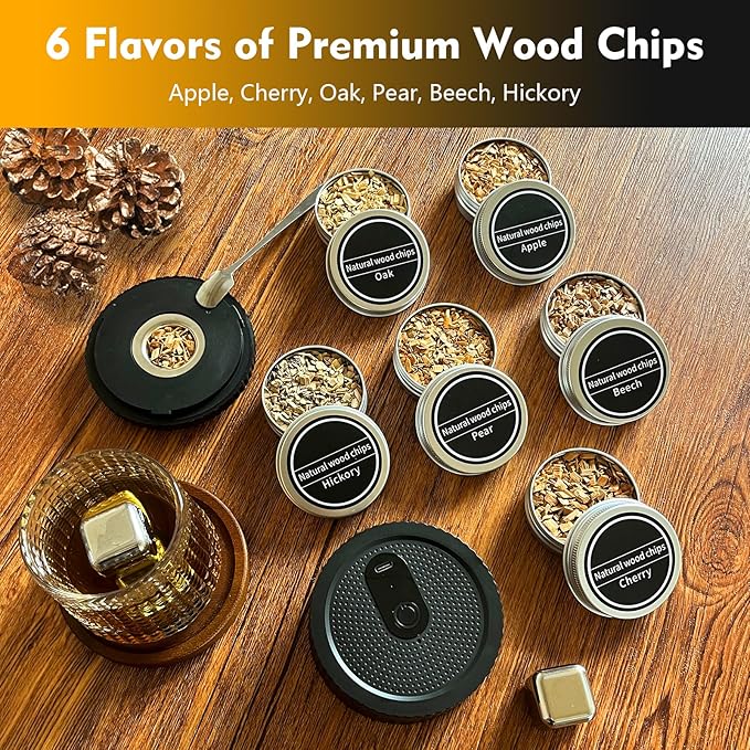 Electric Whiskey Smoker Kit Cocktail Smoker Kit with 6 Wood Chip Flavors Old Fashioned Drink Smoker Kit for Bourbon Whiskey Cocktails Home Bar Accessories Whiskey Gifts for Men Dad Husband