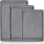 HONGBAKE 3 Pack Nonstick Ceramic Baking Sheet Pan Set for Oven, Non-Toxic Half/Quarter/Jelly Roll Pans with Diamond Texture, 0.8mm Aluminized Steel Cookie Trays for Cooking, Charcoal Gray