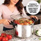 GOTHAM STEEL 8 Qt Nonstick Pasta Pot with Strainer Lid, Stainless Steel Stock Pot, Twist & Lock Handles, 2 Strainer Sizes, PFOA Free, for Soup & Spaghetti, Induction Ready, Oven & Dishwasher Safe
