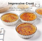 ONEMORE Ramekins 4 oz - Oven Safe Shallow Ramekins with Brown Rim for Creme Brulee - Speckled, Fluted, Set of 6