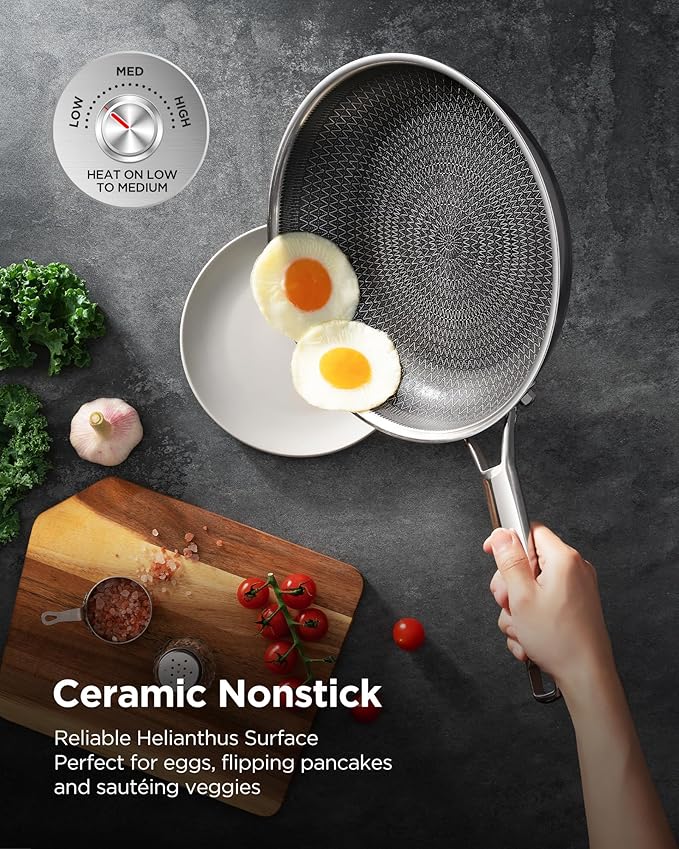 Nonstick Sauce Pan with Lid, Non-Toxic Tri-Ply Hybrid Ceramic Saucepan, 2.5 Quart Stainless Steel Pans, PFAS/PFOA/PTFE Free, Dishwasher & Oven Safe, Induction Compatible