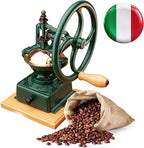 Manual Burr Coffee Grinder - Heavy Cast Iron Coffee Bean Burr Grinder with Adjustable Grind Settings, Hand Crank, and Vintage Design - Italian Made Espresso Accessories by Classic Cuisine (Green)