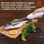 Zucchini Corer Electric Vegetable Core Remover with 2 Cutter Heads, Cordless Portable Machine Scraper, Stainless Steel Rechargeable Kitchen Drill for Jalapeno Veggie Fruit Digging Scraping Fish Scale