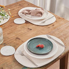 Placemats Set of 6 Oval – Woven Boho Farmhouse Table Mats for Dining Table for 6, Kitchen Decor, Washable and Handmade Rustic Table Accessories (16 * 12 Plus 6 Coasters, Off White)