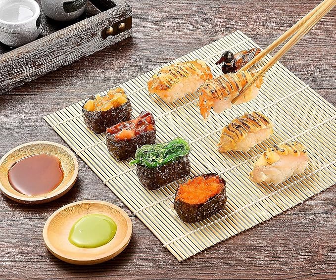 SmileTools No Plastic Bamboo Sushi Making Kit, Sushi Roller, 2 Bamboo Sushi Rolling Mats, 5 Pairs Chopsticks, Sauce Dish, Rice Paddle - Natural Sushi Maker Set for Beginners DIY Sushi at Home