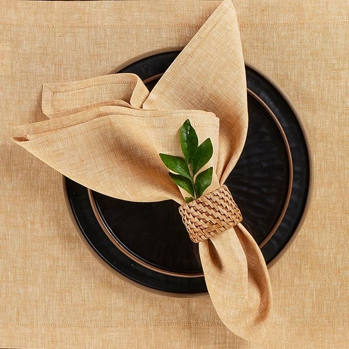 Solino Home Linen Cloth Napkins Set of 4-100% Pure Linen Golden Nugget Dinner Napkins 20 x 20 Inch - Athena, Handcrafted and Machine Washable