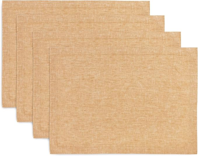 Solino Home Linen Cloth Placemats Set of 4 - 100% Pure Linen Golden Nugget Placemats 14 x 19 Inch - Athena