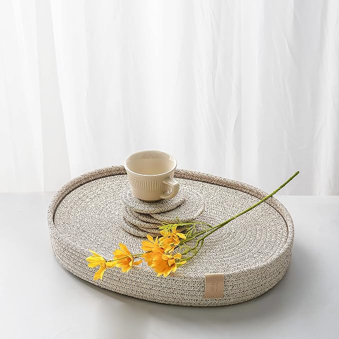 Placemats Set of 6 Oval – Woven Boho Farmhouse Table Mats for Dining Table for 6, Kitchen Decor, Washable and Handmade Rustic Table Accessories (Oval Plus, Taupe Mix)