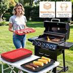 Serving Trays for Party - Set of 6, Large Serving Platters for Raw and Cooked Food, Dishwasher Safe, 17×10.5-inch Stackable Plastic Party Supplies for Grilling, BBQ, Meal Prep (Red, Black)
