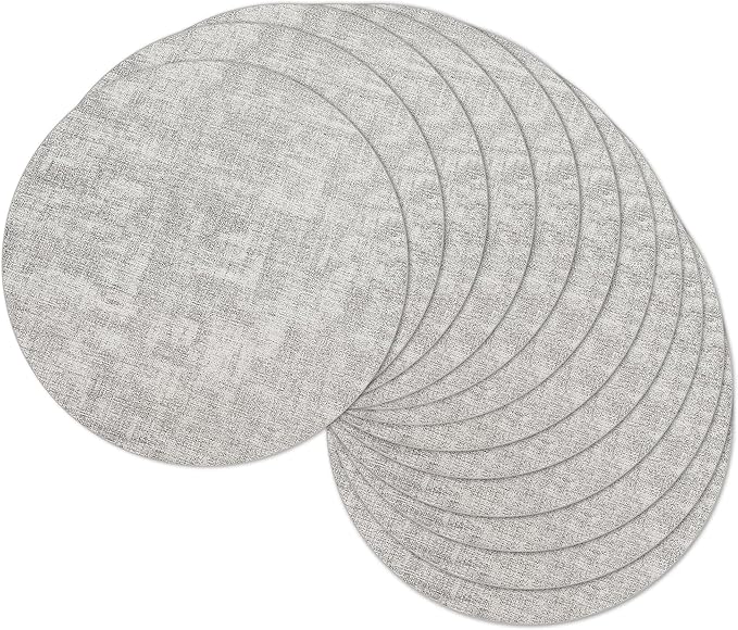 13" Round Placemats Set of 12, Reversible Faux Leather Heat Resistant Table Mats, 100% Waterproof Oilproof Wipeable Table Protective Placemats for Vinyl, Washable for Indoor (12, Light Grey)