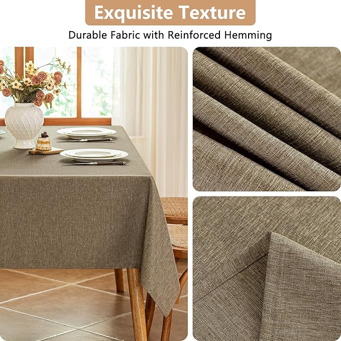 Faux Linen Fabric Rectangle Table Cloth, Textured Water Resistant & Washable Rectangular Tablecloth, Anti-Scratch for Dinning Kitchen Party,54 x 72 Inch, Mocha