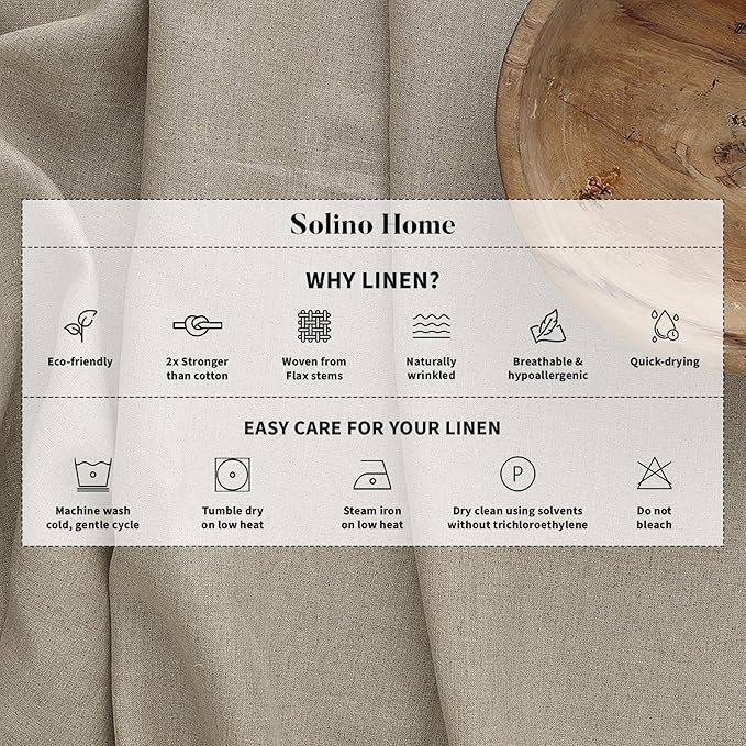 Solino Home Linen Tablecloth for Rectangle Tables 60 x 108 Inch - 100% Pure Linen Sunshine Yellow Table Cloth - Fete, Machine Washable Cloth Tablecloth