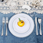 WELLIFE 450 PCS Silver Disposable Dinnerware Set for 75 Guests, Wedding Plates Silver Plastic Plates for Party, Including 75 Dinner Salad Plates, Cups, Forks Knives Spoons for Wedding and Party