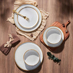 E-far Plates and Bowls Set for 8, 24-Piece Stoneware Dinnerware Sets, Ceramic Dinning Ware Reactive Glaze Dishes Set, Microwave & Dishwasher Safe - Seashell White
