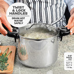 GOTHAM STEEL 8 Qt Nonstick Pasta Pot with Strainer Lid, Stainless Steel Stock Pot, Twist & Lock Handles, 2 Strainer Sizes, PFOA Free, for Soup & Spaghetti, Induction Ready, Oven & Dishwasher Safe