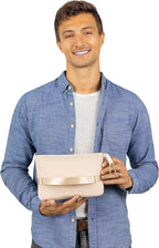 BlueHills Lightweight Travel Blanket Pillows Compact for Two Airplane Traveling Essentials Flight Throws in Bag case with Backpack Clip Compact Large Plane Accessories – Gray and Beige