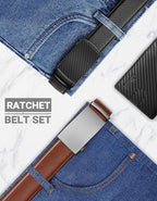 Zitahli Ratchet Belt for Men - 2 Packs Leather Mens belt For Gift Men Dress and Casual,Trim to Fit