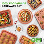 NutriChef 10-Piece Oven Baking Pans Set - Deluxe Carbon Steel Bakeware Set with Non-stick Gray Coating Inside and Out, Dishwasher Safe & PFOA, PFOS, PTFE Free