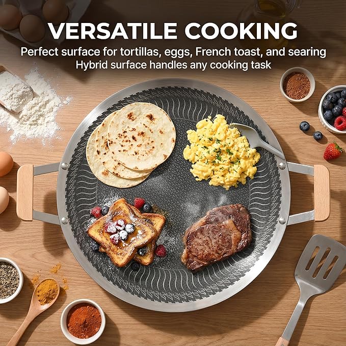 Nonstick Stainless Steel Cookware, Griddle Pan with PFAS-Free PURELYSEAR Ceramic Technology, Scratch Proof, Cool Grip Handles, Dishwasher Safe