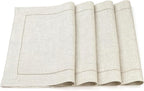 D'Moksha Homes Light Natural Linen Cloth Placemats Set of 4-100% Pure Linen Hemstitch Placemats 14 x 19 Inch - Classic Hemstitch Table Place Mats for Valentines - Handcrafted, Machine Washable