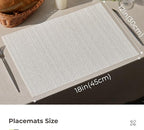 Leetaltree Luxury White and Silver Woven Placemats Set of 4 - Waterproof Washable Textured Table Mats for Wedding, Anniversary, Daily Use - Sparkling Metallic Thread Table Decor - Hand-Cut