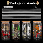 Christmas Cups, 18oz Christmas Iced Coffee Glass Cups with Lids and Straws White Elephant Gifts for Adults Colorful Xmas Tree Elk Tumbler Drinking Glasses Christmas Teacher Gifts for Women Men