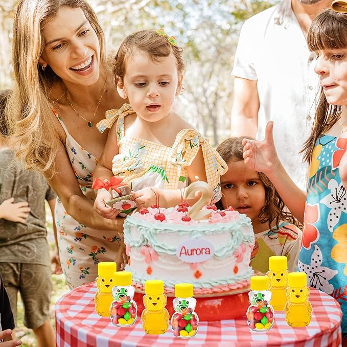 50 Pack 2 oz Honey Bear Bottle Plastic, Reusable Plastic Honey Bear Jars Bulk with Yellow Lid for Storing and Dispensing(60ml /2oz)