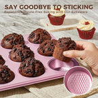 HONGBAKE 9-Piece Baking Pans Set Nonstick, Stackable Non Toxic Bakeware Sets with Diamond Texture, Oven Pan Set for Cooking, Includes Cookie Sheet with Rack, Cake Pan, Roasting Pan, Muffin Tin, Pink