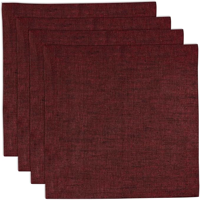 Solino Home Linen Square Placemats Set of 4 - Red Garnet Placemats 14 x 14 Inch - 100% Pure Linen Table Mats for Valentines, Winter, New Year - Athena