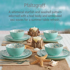 Pfaltzgraff Venice 16-Piece Stoneware Dinnerware Set, Service for 4, Aqua and White Color Combination, Durable and Chip Resistant, Microwave Safe
