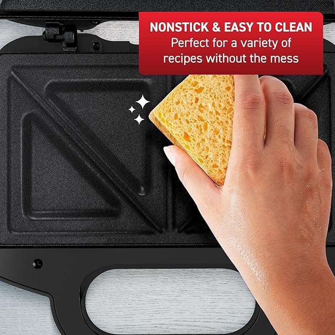 T-fal Compact Sandwich Maker, Stainless Steel, Easy to Clean, Indicator Lights, Cool Touch Handle, Grilled Cheese, Panini, 625 Watts, Black