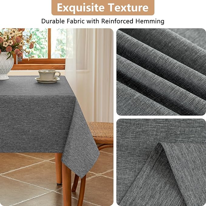 Faux Linen Fabric 52 x 52 Inch Square Grey Tablecloth, Textured Water Resistant & Washable Card Table Cloth, Anti-Scratch for Dinning Kitchen Patio