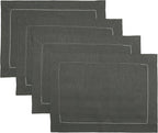 D'Moksha Homes Linen Placemats Set of 4 - Classic Hemstitch Charcoal Grey Placemats 14 x 19 Inch - 100% Pure Linen Table Mats for Holiday, New Year - Handcrafted and Machine Washable