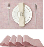 Leetaltree Luxury Pink Iridescent Placemats Set of 4 - Waterproof Washable for Wedding, Anniversary, Festive and Daily Use - Sparkling Table Mats Table Decor - Hand-Cut