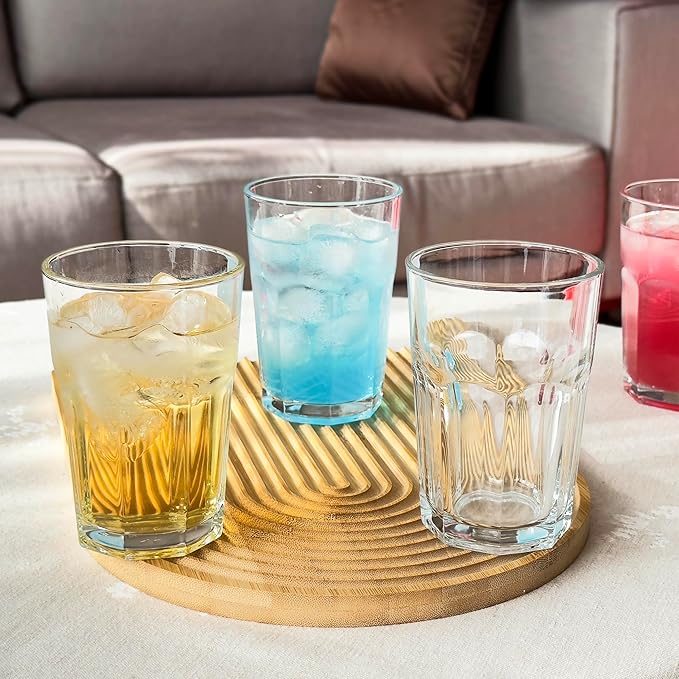 Highball Drinking Glasses Set of 6, 12.5 oz Glass Tumbler - Water Glasses & Beer Glassware for Kitchen - Durable Drinkware Set for Juice, Soda, Iced Tea & Cocktails - Heavy Base, Dishwasher Safe