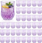 40 Pack Plastic Stemless Wine Glasses,12oz Unbreakable Vintage Elegant Drinking Glass Set,Reusable Fancy Cocktail Cups for Party, Wedding, and Bulk Events (40, 12oz-Purple)