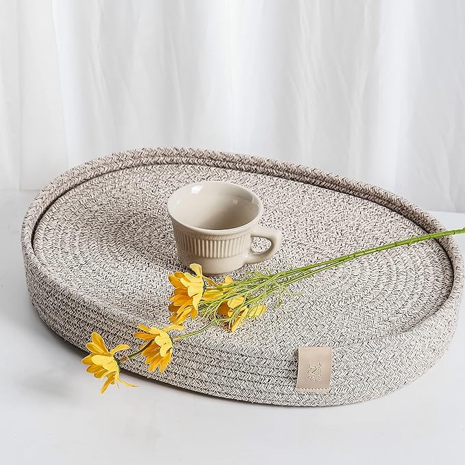 Placemats Set of 6 Oval – Woven Boho Farmhouse Table Mats for Dining Table for 6, Kitchen Decor, Washable and Handmade Rustic Table Accessories (16 * 12, Taupe Mix)