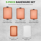 NutriChef 5-Piece Bakeware Set – Premium Non-Stick, Stackable Kitchen Baking Pans with Silicone Handles – Includes 3 Cookie Sheets, Baking Pan & Lid – Perfect for Cakes, Cookies & Brownies