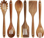 Elama 7 Piece Acacia Wood Kitchen Cooking Utensil Set and Rotating Kitchen Utensil Crock, Cooking Tools, Kitchen Utensils, Countertop Storage (7 Piece Slotted)