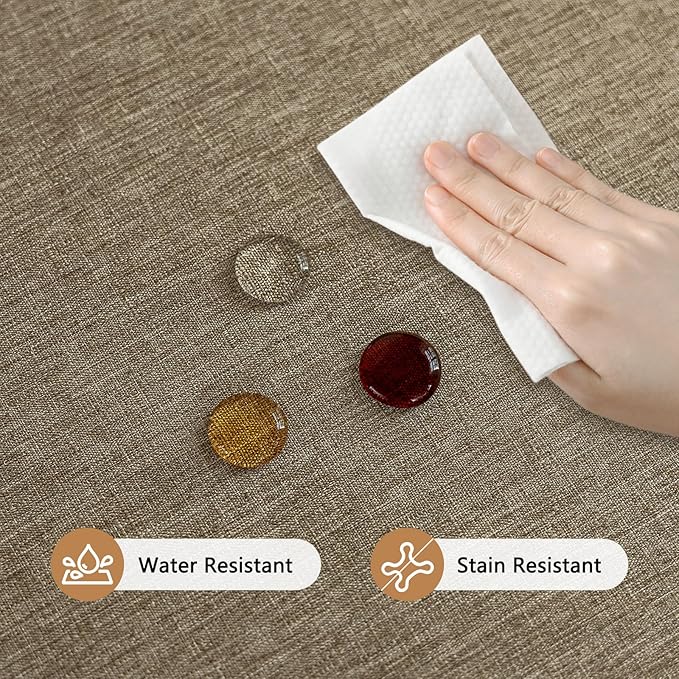 Faux Linen Fabric Rectangle Table Cloth, Textured Water Resistant & Washable Rectangular Tablecloth, Anti-Scratch for Dinning Kitchen Party,54 x 72 Inch, Mocha