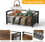 Tea Bag Organizer, Tea Bag Holder with Drawer, Wood and Metal Tea Organizers and Storage Chest for Countertop Kitchen, Office, Rustic Brown