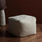 SAFAVIEH Couture Collection Samuels Ivory Boucle Ottoman Square Pouf (Fully Assembled)
