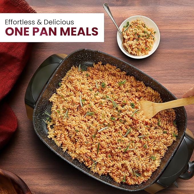 Elite Gourmet EG-6203# Extra Deep 16"x13" (10.5 Qt.) Non-Stick Electric Skillet with Glass Vented Lid & Pour Spout | Dishwasher Safe, Long-Lasting Non-Stick, 200-400°F | Serves 6-8, Black