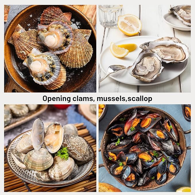 Oyster Shucking Knife Set of 2 with Cut Resistant Glove, Stainless Steel Oyster Opener Tool, Wood Handle Shellfish Shucker for Oysters Clams Scallops Mussels Seafood Tools
