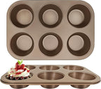 Satax Muffin Pan for Baking, Nonstick Cupcake Tin 6 Cup,sets of 2,Heavy Duty Steel Muffin Pan (Gold, 6-cup)