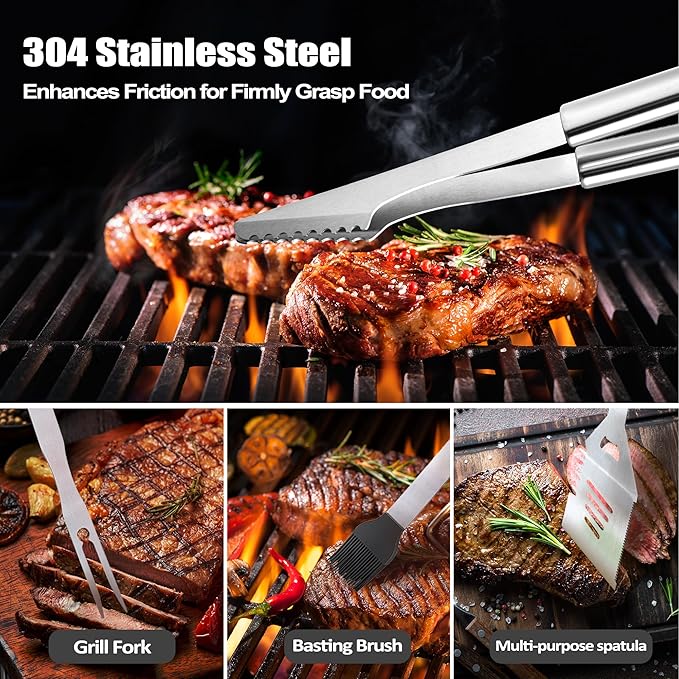 Dad Gifts from Daughter, Dad Grilling Accessories Christmas, Heavy Duty Stainless Steel Grill Set BBQ Grill Tools for Outdoor Grill with Aluminum Case, Grill Utensils Set Ideal Grilling Gifts