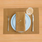 Solino Home Linen Placemats Set of 4 - Caramel Placemats 14 x 19 Inch - 100% Pure Linen Table Place Mats - Fete
