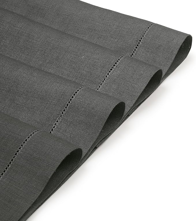D'Moksha Homes Linen Placemats Set of 4 - Classic Hemstitch Charcoal Grey Placemats 14 x 19 Inch - 100% Pure Linen Table Mats for Holiday, New Year - Handcrafted and Machine Washable