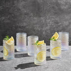 Hobnail Beaded Highball Drinking Tumbler Glasses | Set of 6 | Iridescent Pearl Vintage Bubble Design Glassware, Old-Fashioned, Embossed Design, Water, Wine, Cocktail Embossed Heavy Glass, Rocks Glass